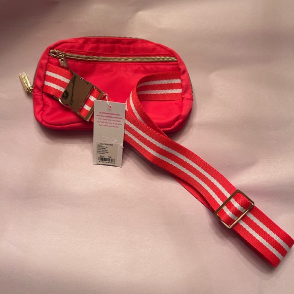 Lilly Pulitzer Pink Nylon Crossbody Belt Bag with Gold Hardware & Stripe Strap - Picture 3 of 3
